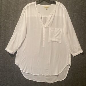 Cloth & Stone Anthropologie Top Womens M White Hi Low Tunic Lagenlook Coastal‎